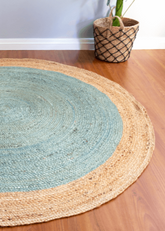 Light Sky Blue Handmade Jute Round Rug